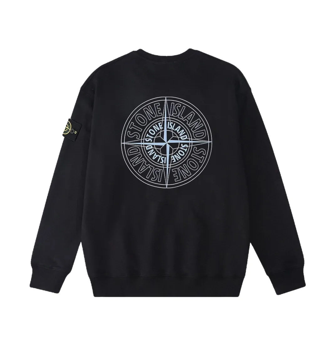 W817#P160💰 Stone Island Compass logo printed round neck long-sleeved sweatshirt! Versatile base round neck sweatshirt for couples! Simple armband design, customized 1*1 thread (fine texture), 380g double-strand large terry fabric, very good quality, foreign trade craftsmanship, respect the original version! The threads at the cuffs and hem are all original bartacks! The time-consuming and material consumption distinguishes the ordinary version on the market! Tops worn by celebrities from all walks of life on INS, can be matched with couple styles!  Color: Black White Size: M-XXL